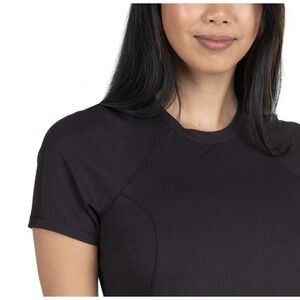 SPYDER Active Womens Size Large NWT Black Ribbed Short Sleeve Active Tee Shirt